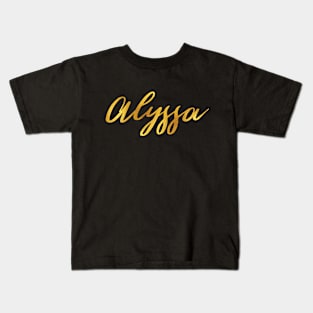 Alyssa Name Hand Lettering in Gold Letters Kids T-Shirt